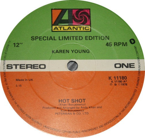 Karen Young : Hot Shot (12", Single, Ltd, S/Edition)