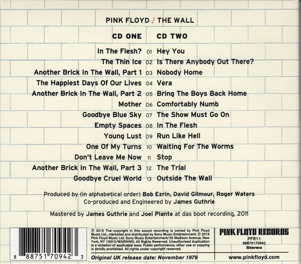 Pink Floyd : The Wall (2xCD, Album, RE, RM, Car)