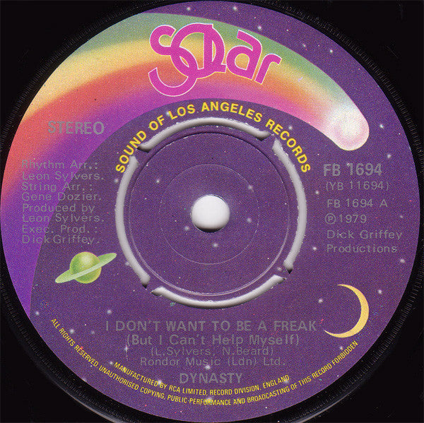 Dynasty : I Don't Want To Be A Freak (But I Can't Help Myself) (7", Single)