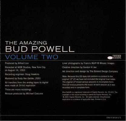 Bud Powell : The Amazing Bud Powell, Volume Two (CD, Album, Mono, RE, RM)