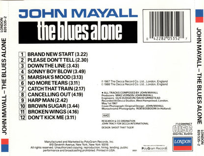 John Mayall : The Blues Alone (CD, Album)