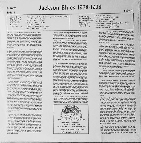 Various : Jackson Blues 1928-1938 (LP, Album, Comp, Bla)