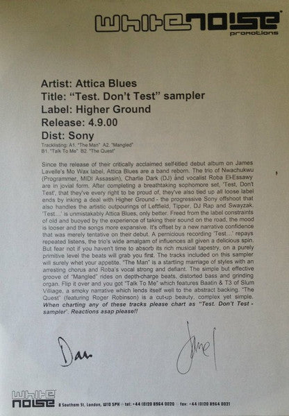 Attica Blues : Test. Don't Test (12", Promo, Smplr)