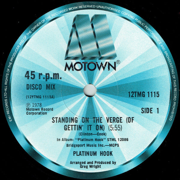 Platinum Hook : Standing On The Verge (Of Getting It On) (12", Single)