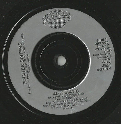 Pointer Sisters : Automatic (7", Single, Inj)