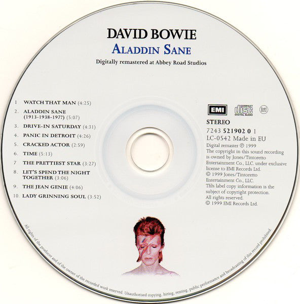 David Bowie : Aladdin Sane (CD, Album, Enh, RE, RM, EMI)