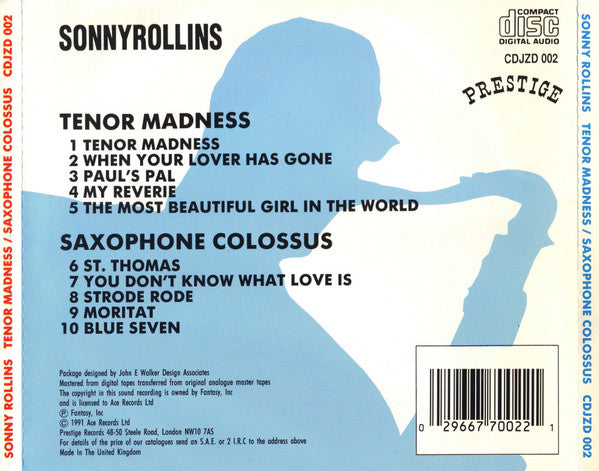 Sonny Rollins : Tenor Madness / Saxophone Colossus (CD, Comp, Mono, RM)