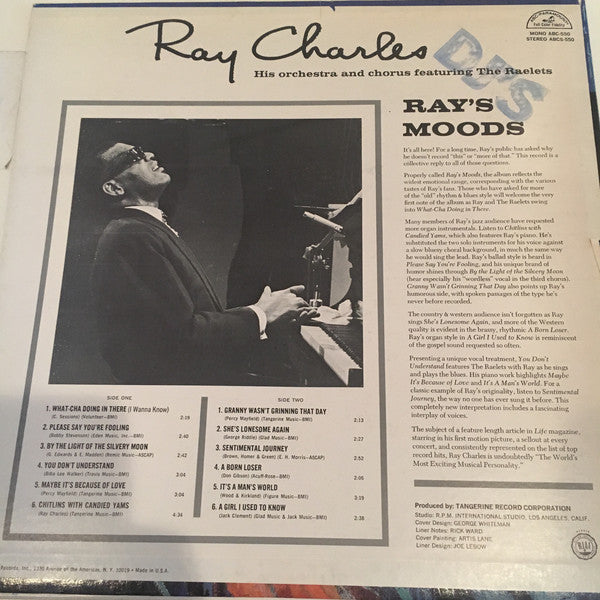 Ray Charles His Orchestra And Chorus* : Ray's Moods (LP, Album, Mono)