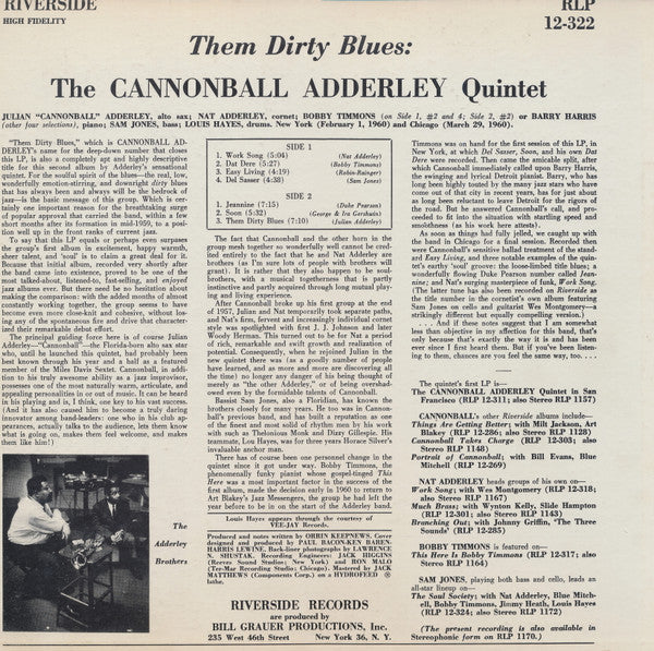 The Cannonball Adderley Quintet : Them Dirty Blues (LP, Album, Mono)