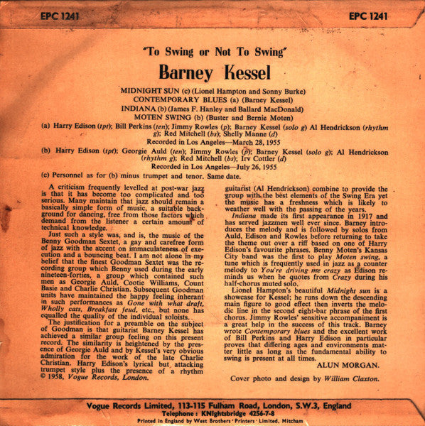 Barney Kessel : To Swing Or Not To Swing (7", EP, thr)