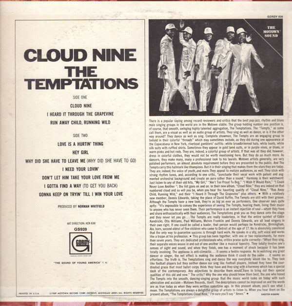 The Temptations : Cloud Nine (LP, Album, Roc)