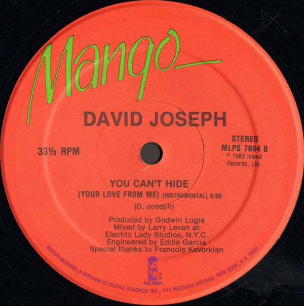 David Joseph : You Can't Hide (Your Love From Me) (12")