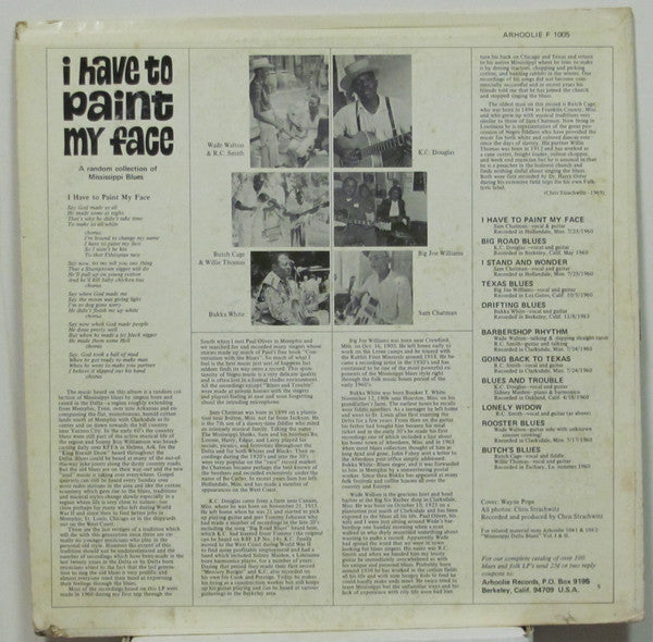 Various : I Have To Paint My Face - A Random Collection Of Mississippi Delta Blues (LP, RM)