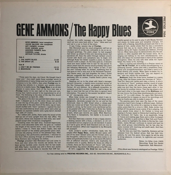 Gene Ammons : The Happy Blues (LP, Album, RE, RM)