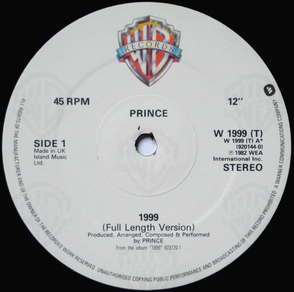 Prince : 1999 / Little Red Corvette (12", Single, Dam)