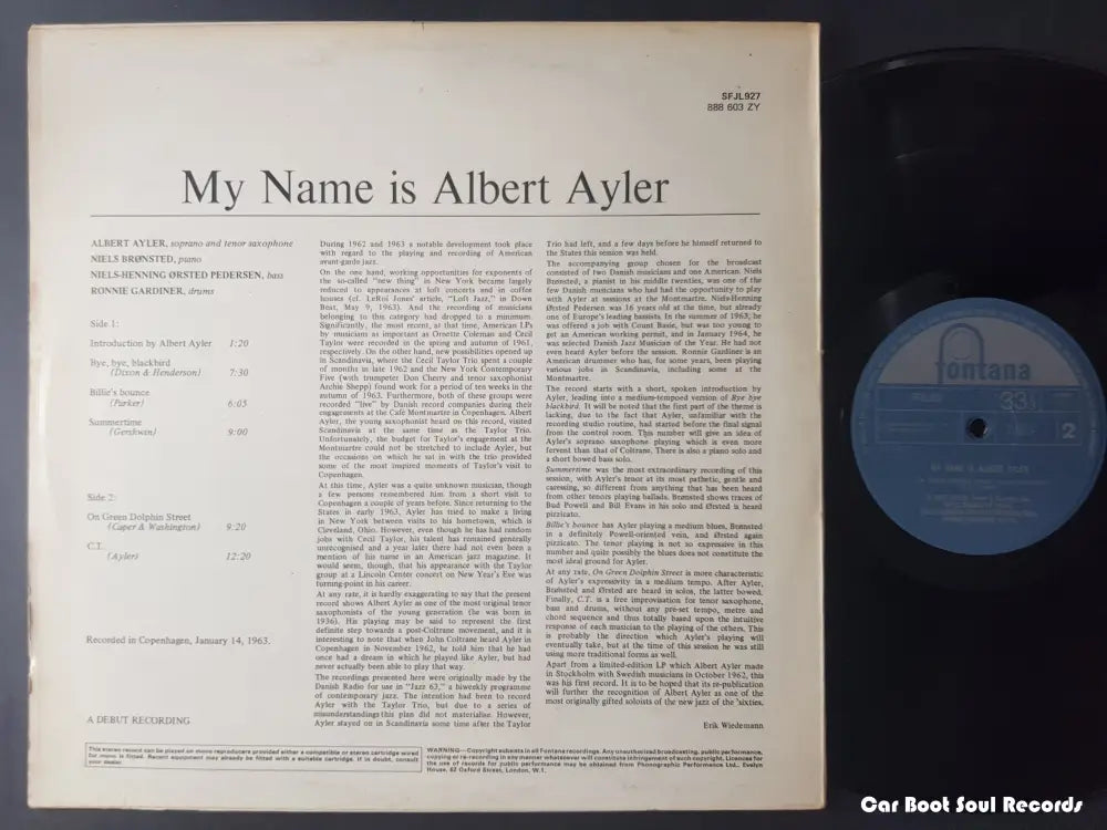 Albert Ayler - My Name Is (Lp Album Re) Uk 1969 Vg + Lp