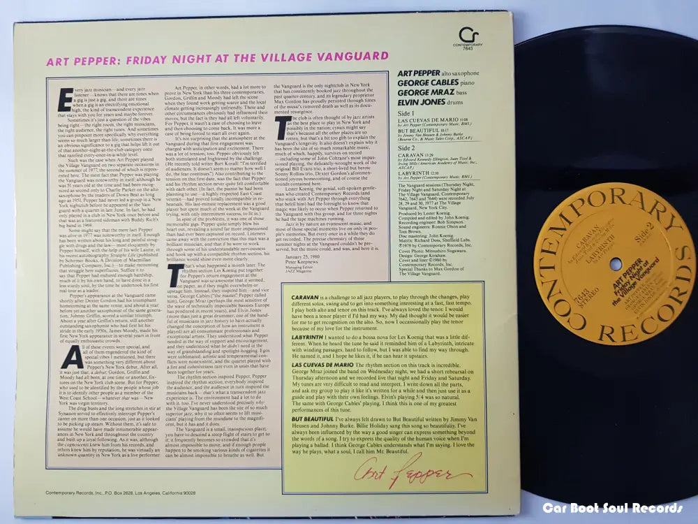 Art Pepper - Friday Night At The Village Vanguard (Lp Album) Us 1980 Nm Or M- Lp