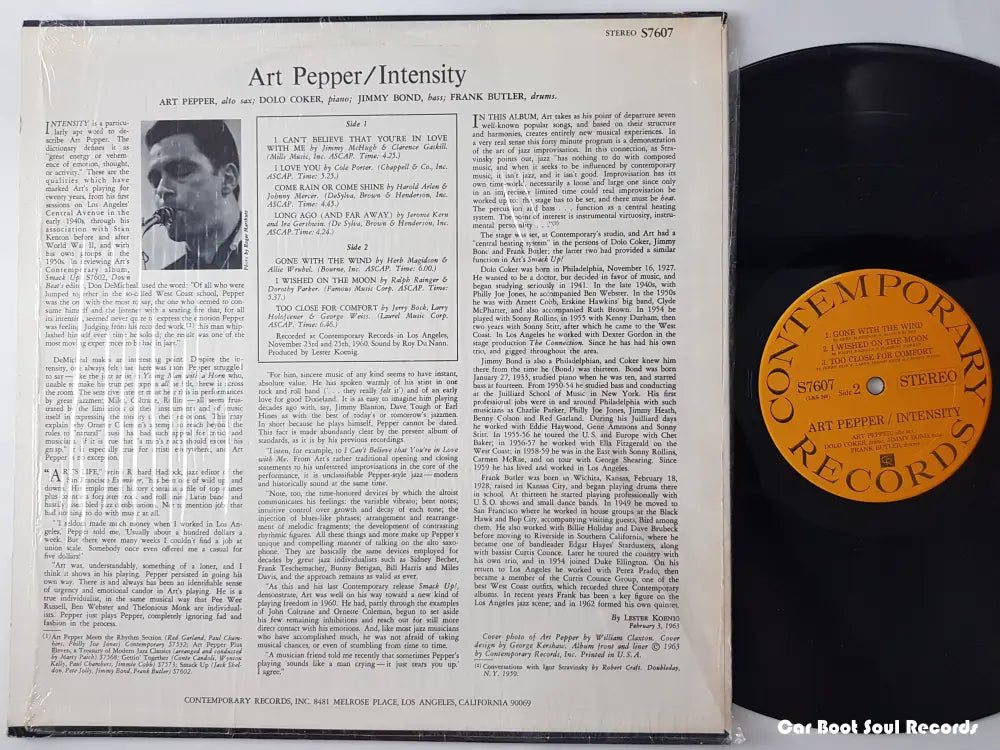 Art Pepper - Intensity (Lp Album Rp) Us 1973 Vg + Lp