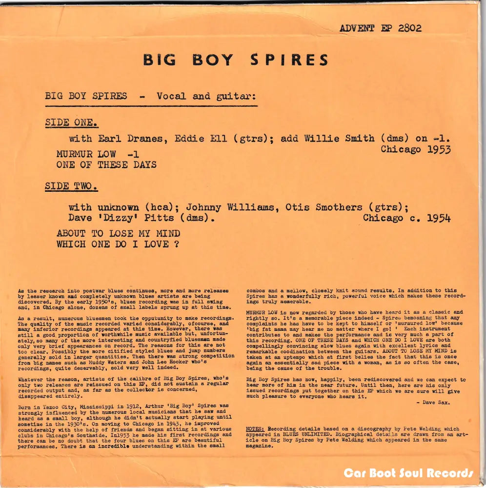 Arthur ’Big Boy’ Spires - Big Boy (7’ Ep Mono) Uk 1966 Nm Or M- 7’