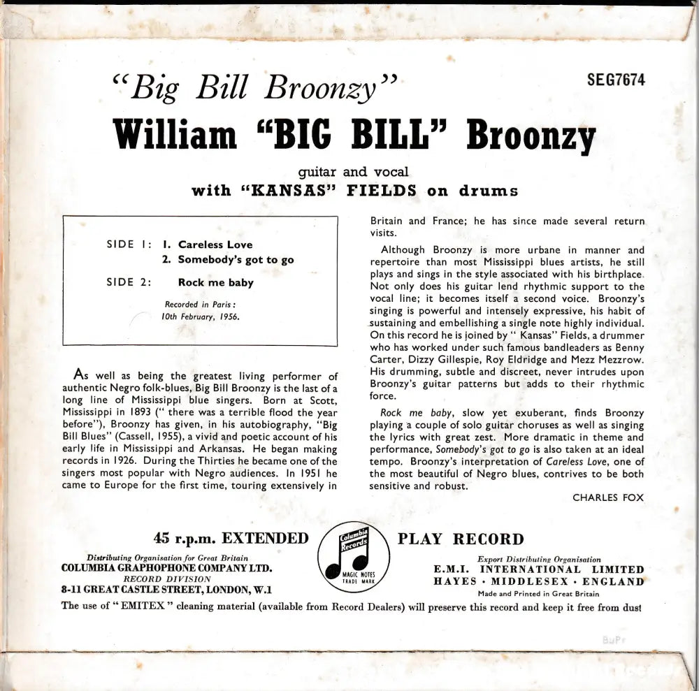 Big Bill Broonzy - Sings The Blues (7’ Ep) Uk 1956 Vg + 7’