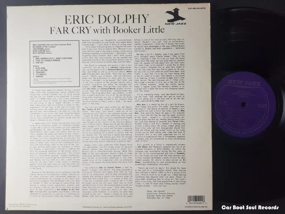 Eric Dolphy With Booker Little - Far Cry (Lp Album Re) Us 1989 Nm Or M - Lp