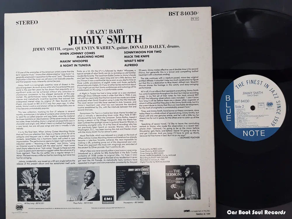 Jimmy Smith - Crazy! Baby (Lp Album Re Rm Dmm) France 1986 Nm Or M- Lp