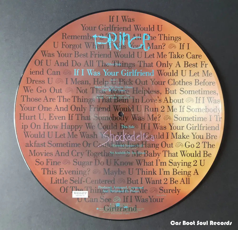 Prince - If I Was Your Girlfriend (12’ Single Ltd Pic) Uk 1987 Nm Or M- 12’