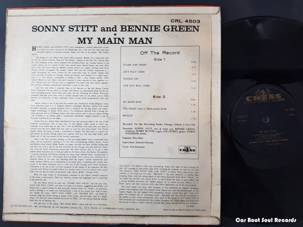 Sonny Stitt Bennie Green - My Main Man (Lp Album Mono) Uk 1965 Vg + Lp