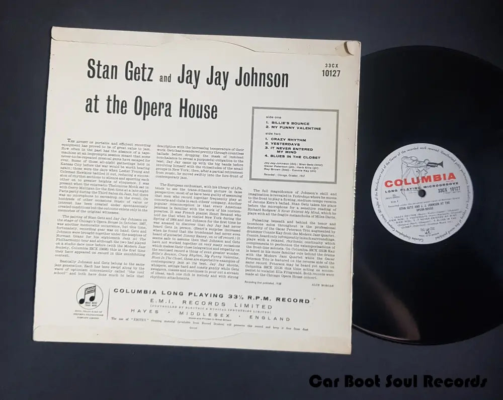 Stan Getz And J.j. Johnson - At The Opera House (Lp Album) Uk 1958 Vg+ Lp