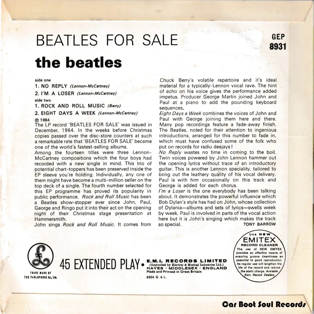 The Beatles - For Sale (7’ Ep Mono Re) Uk 1981 Nm Or M - 7’