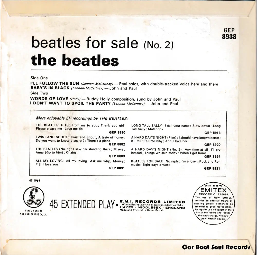 The Beatles - For Sale (No. 2) (7’ Ep Mono Pus) Uk Nm Or M - 7’