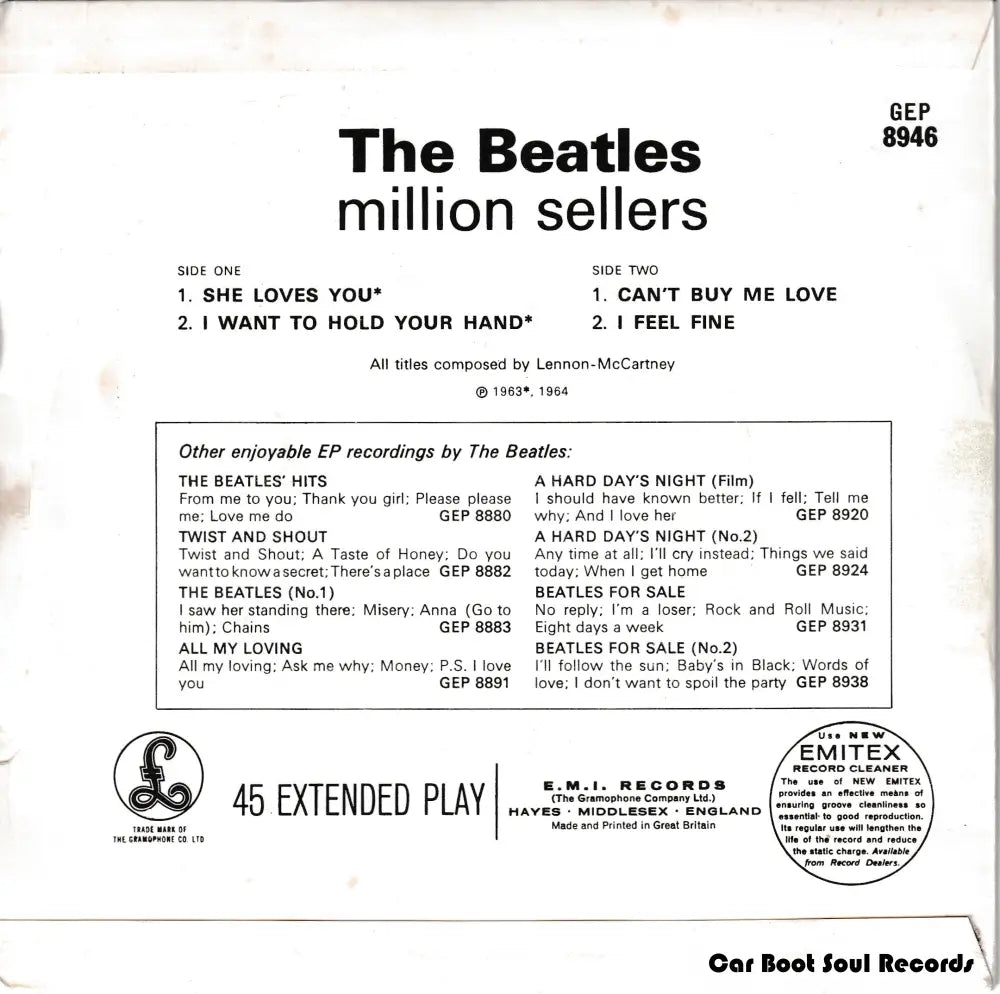 The Beatles - Beatles’ Million Sellers (7’ Ep Mono Rp) Uk 1978 Nm Or M - 7’