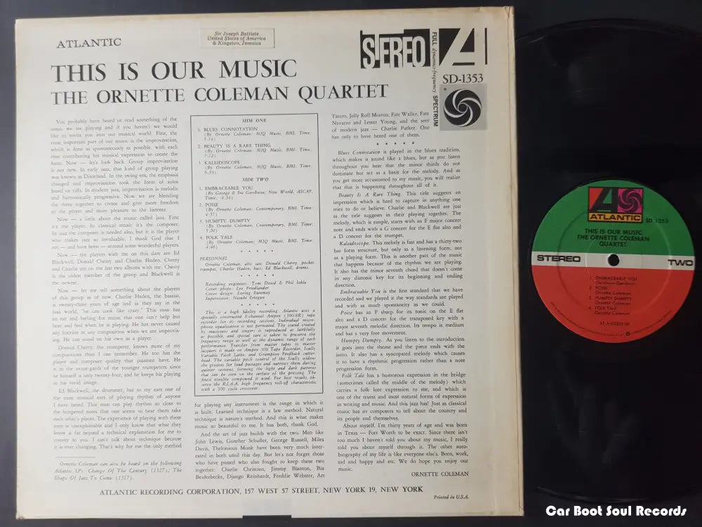 The Ornette Coleman Quartet - This Is Our Music (Lp Album Re) Us 1976 Vg + Lp