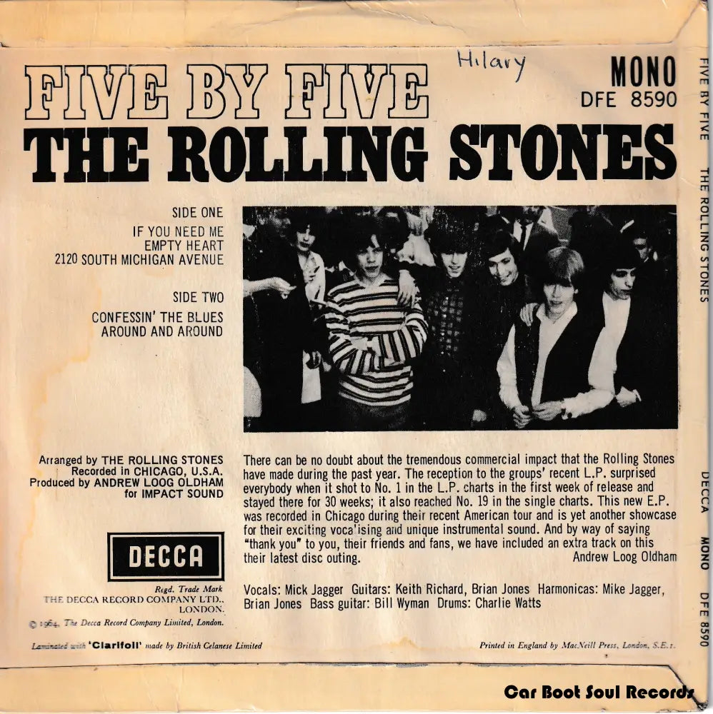 The Rolling Stones - Five By (7’ Ep Mono) Uk 1964 Vg + 7’