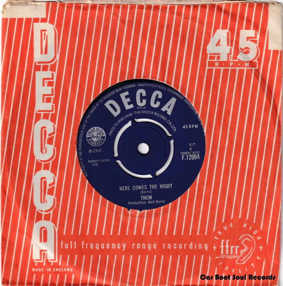 Them - Here Comes The Night (7’ Single) Uk 1965 Vg + 7’