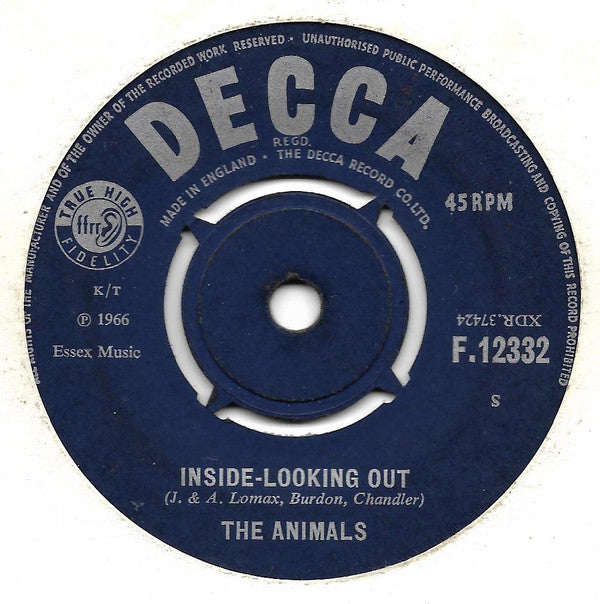 The Animals : Inside-Looking Out (7", Single, S u)