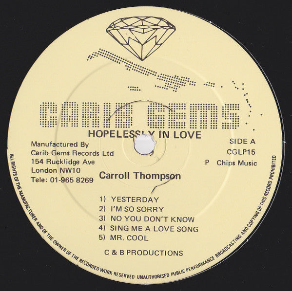 Carroll Thompson : Hopelessly In Love (LP, Album, Lig)