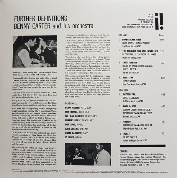 Benny Carter And His Orchestra : Further Definitions (LP, Album, Gat)