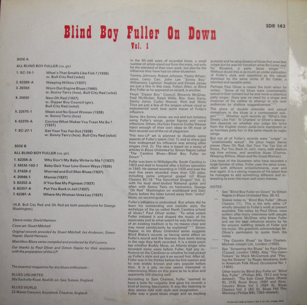 Blind Boy Fuller : On Down - Vol. 1 (LP, Comp)