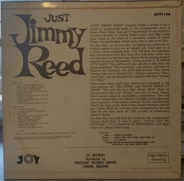 Jimmy Reed : Just Jimmy Reed (LP, Album, RE)