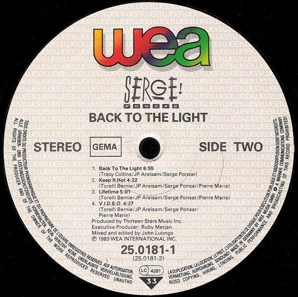 Serge Ponsar : Back To The Light (LP, Album)