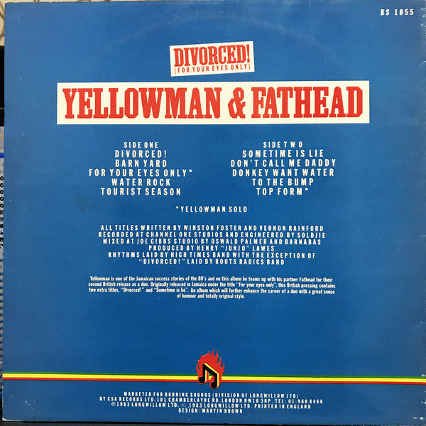 Yellowman & Fathead : Divorced! (For Your Eyes Only) (LP, Album)