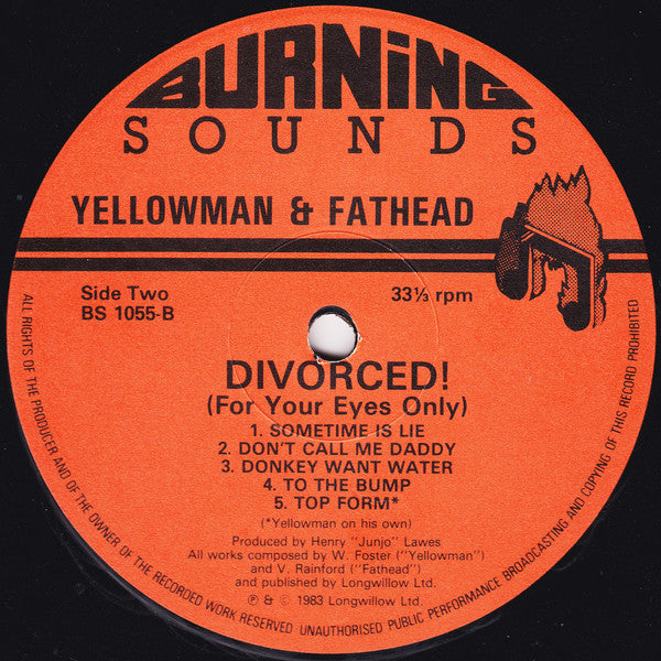 Yellowman & Fathead : Divorced! (For Your Eyes Only) (LP, Album)