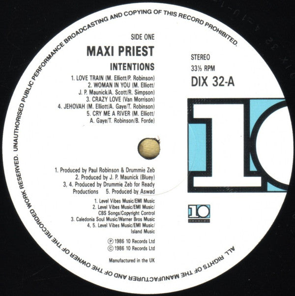 Maxi Priest : Intentions (LP, Album)