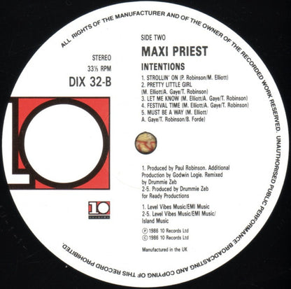 Maxi Priest : Intentions (LP, Album)