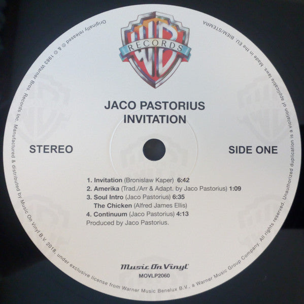 Jaco Pastorius : Invitation (LP, Album, RE, 180)