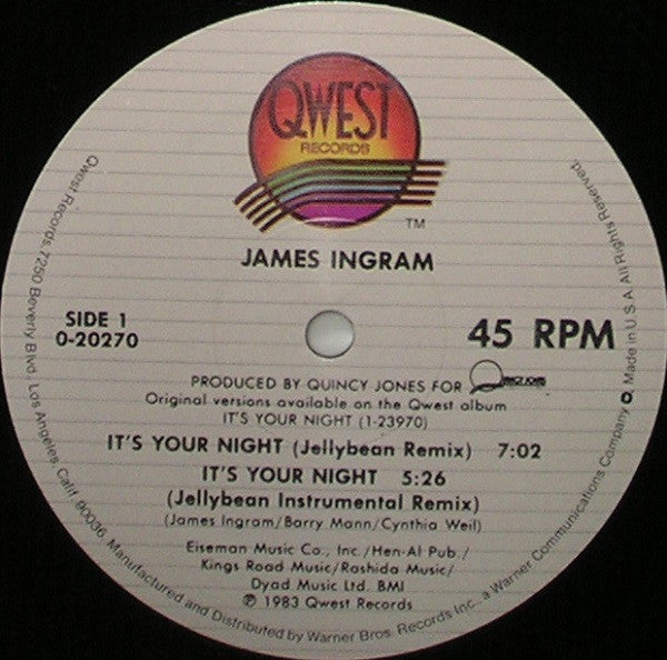 James Ingram : It's Your Night / Yah Mo B There (12")