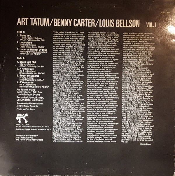 Art Tatum / Benny Carter / Louis Bellson : The Tatum Group Masterpieces Vol. 1 (LP, Album)