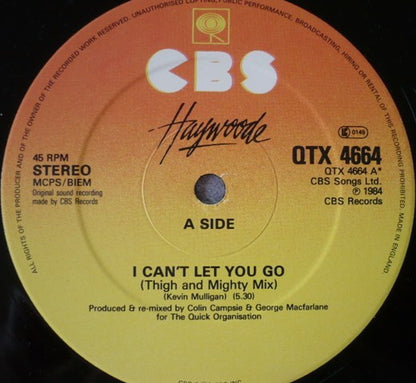 Haywoode : I Can't Let You Go (Re-Mix Plus Bonus Track) (12", Maxi)