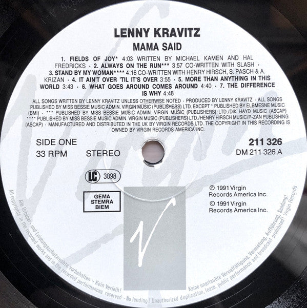 Lenny Kravitz : Mama Said (LP, Album)